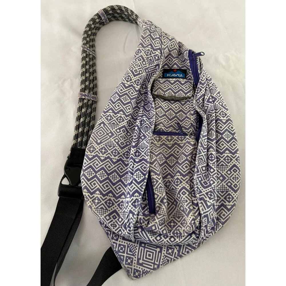 Kavu Backpacks Purple and White Geometric Sling Bag